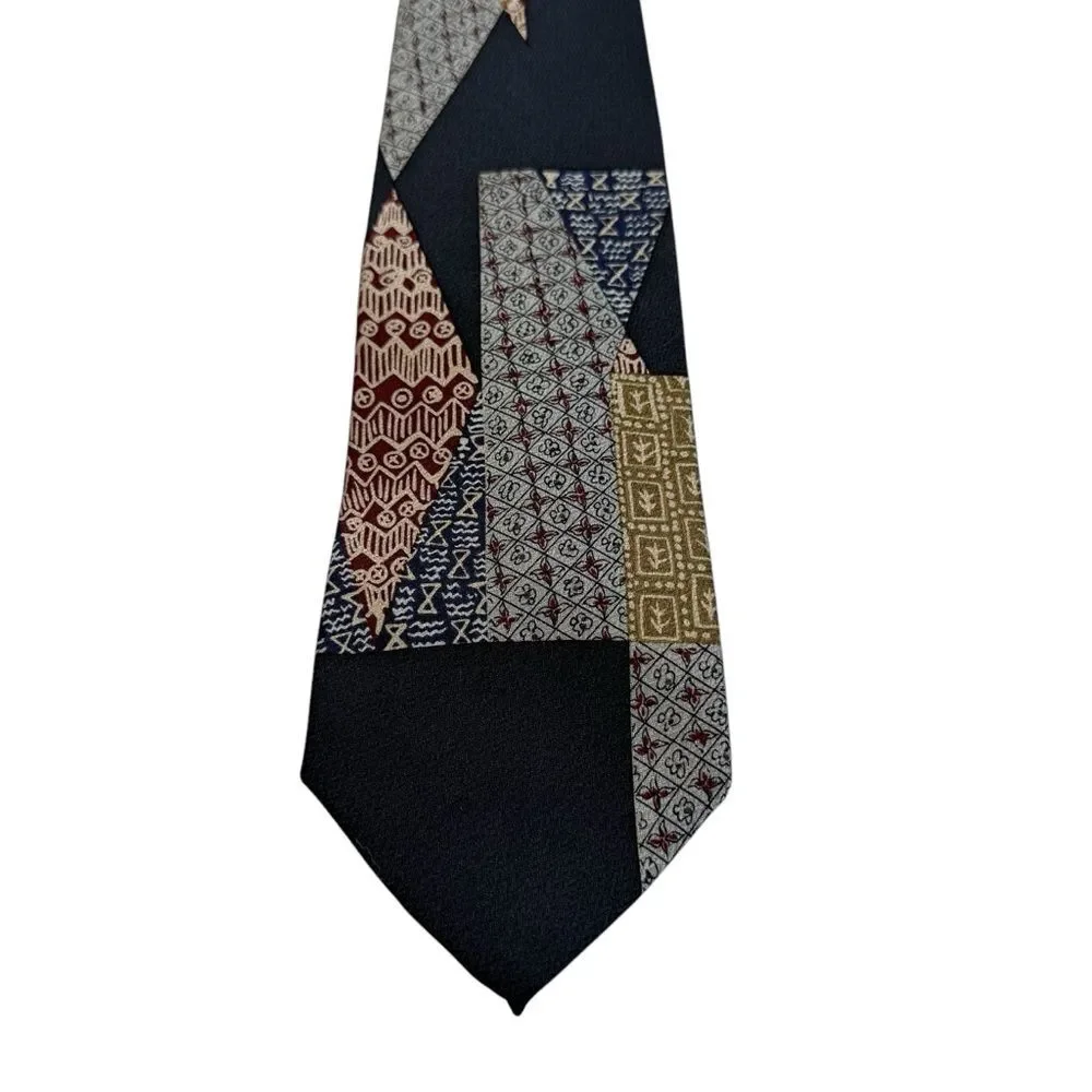 Via Veneto Hand Tailored 100% Silk Necktie Tie Patchwork Print